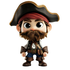 3D Pirate Character with Mischievous Expression Isolated on Transparent Background