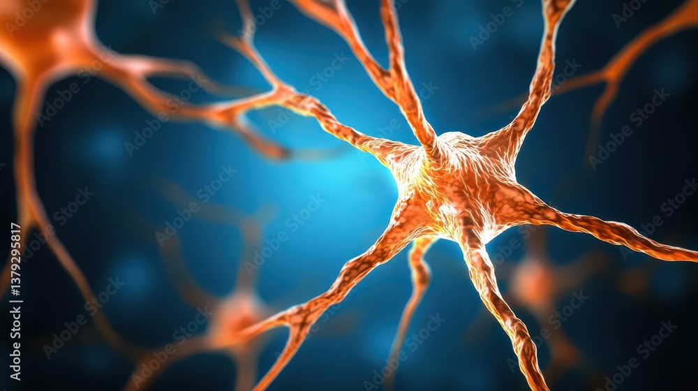 Poster intricate neuron structure with glowing background