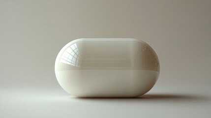 White Capsule Isolated on White Background Minimalistic 3D Render Illustration of a Pill Top View Tablet Flat Lay Health Care