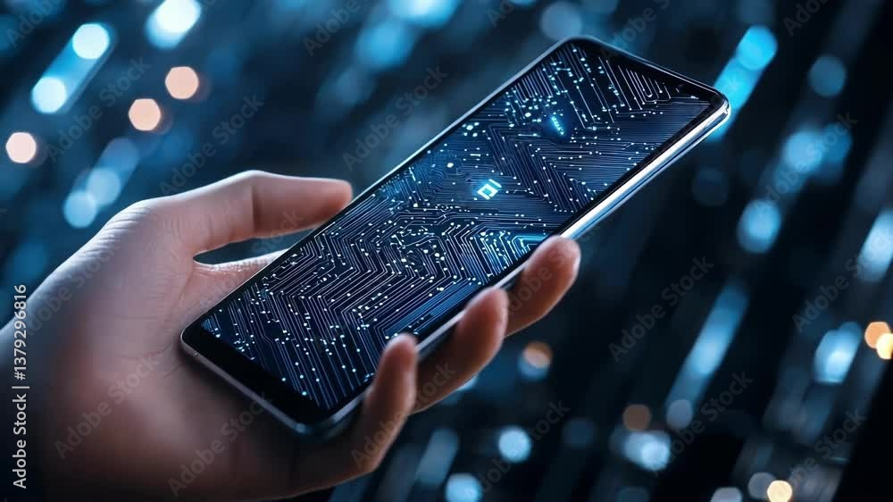 Poster a closeup of a hand holding the smartphone with a biometric scanner activated highlighting the use o