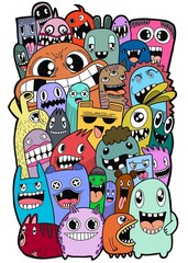Hand-drawn illustrations, monsters doodle, Hand Drawn cartoon monster illustration,Cartoon crowd doodle hand-drawn Doodle style.
