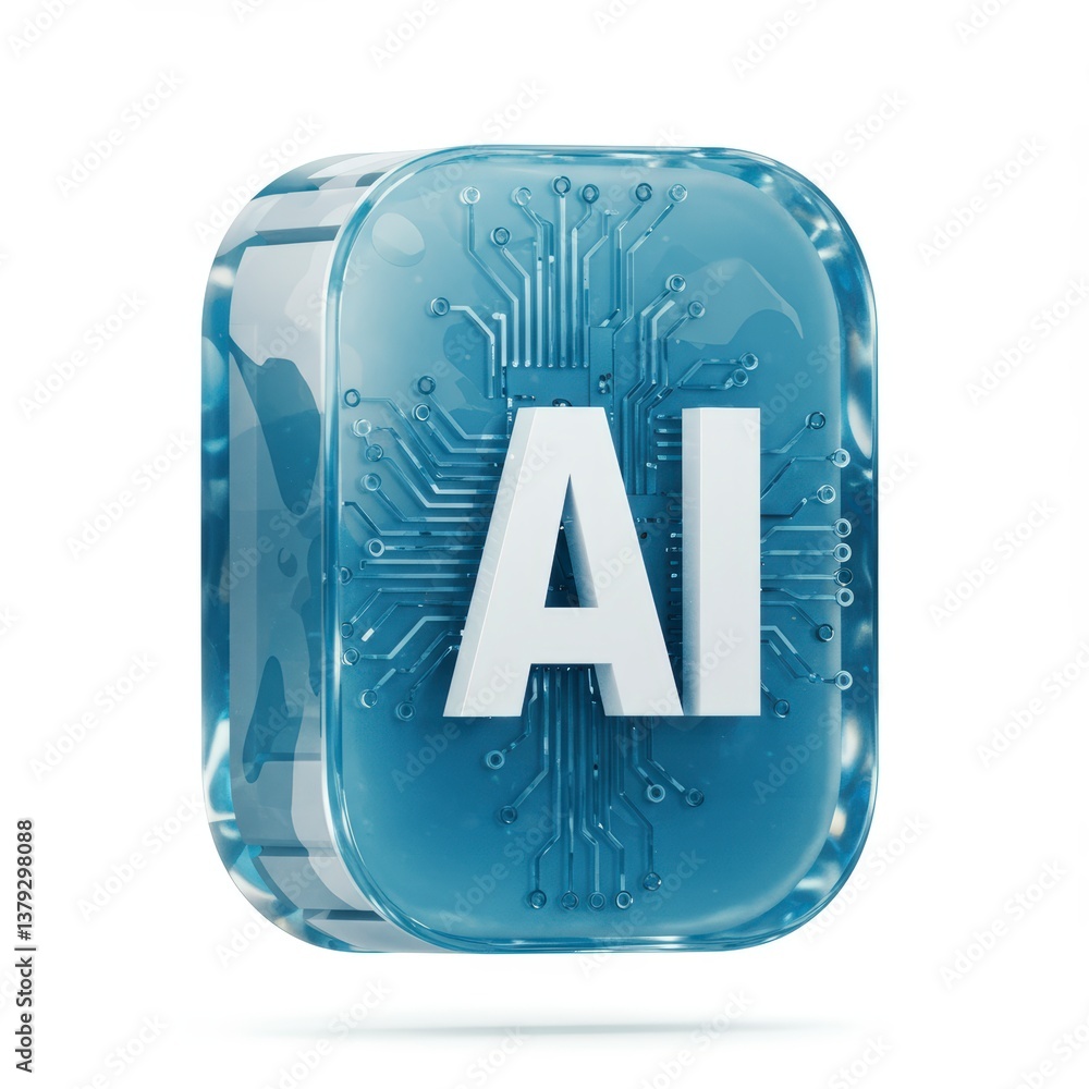 Aufkleber ai in a clear cube with circuit board pattern technology concept