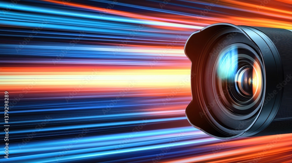 Poster dynamic motion blur with camera lens focus effect