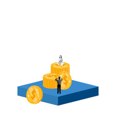 Isometric 3D Graphic Design. Business Concept. Blue Color Background.