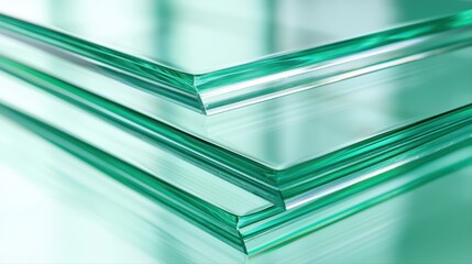 Close-up view of layers of transparent glass sheets