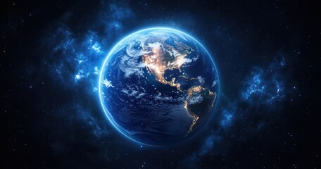 Obraz premium Stunning View of Earth from Space with City Lights and Ethereal Glow for Earth Hour March 2025