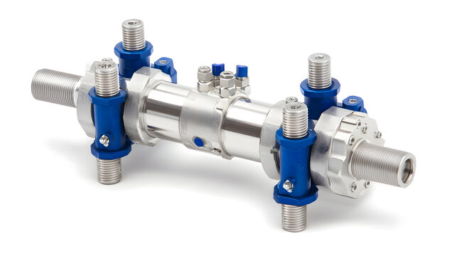 Isolated image of a backflow preventer valve used in water supply and plumbing systems to prevent the reversal of flow and contamination of the water source