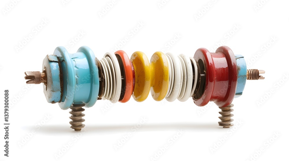 Aufkleber a close up view of various high voltage electrical insulators in different shapes and colors isolate