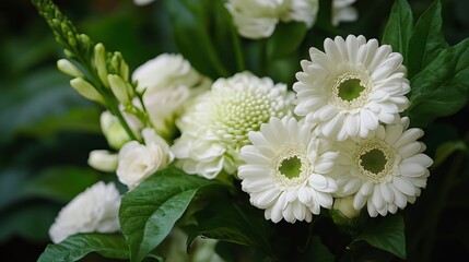 Elegant White Gerbera Daisies Bouquet Stunning Floral Arrangement Beautiful Fresh Flowers Delicate Petals Soft White Blooms Pure White Flowers Natural Beauty Spring Flowers Romantic Bouquet Wedding   