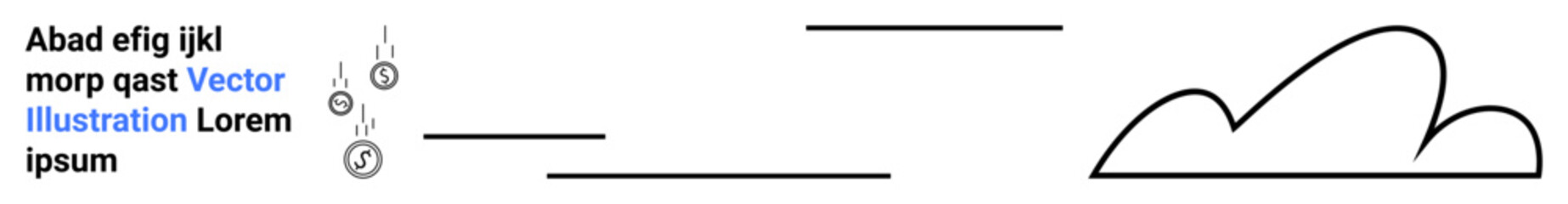 Cloud icon paired with ascending money symbols, lines of text. Ideal for finance, digital storage, cloud computing, business, marketing, technology concepts, simple landing page