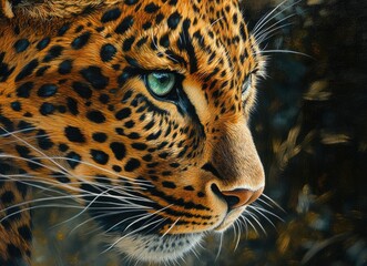 Close-up Leopard Portrait with Striking Green Eyes and Detailed Fur