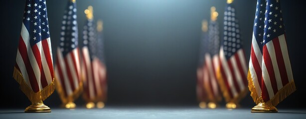 American Flags in Minimalist Still Life Honoring Veterans Day with Soft Lighting and Gray Background