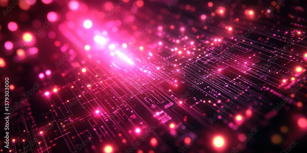 Poster futuristic digital circuitry cyberpunk abstract background with neon lights and geometric patterns