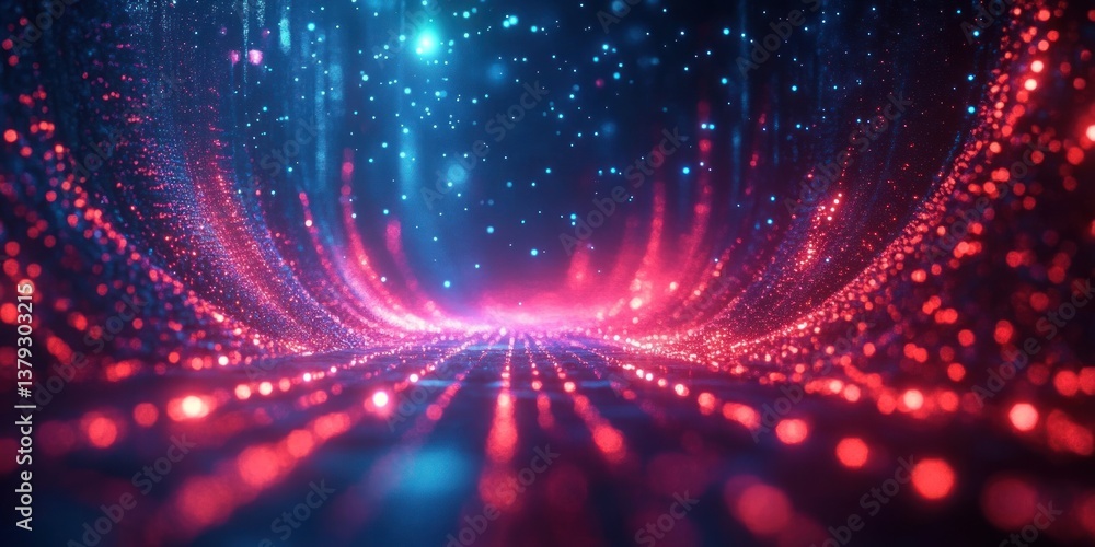 Poster neon abstract background with technological lines dots and dynamic light effects in cyberpunk aesthe
