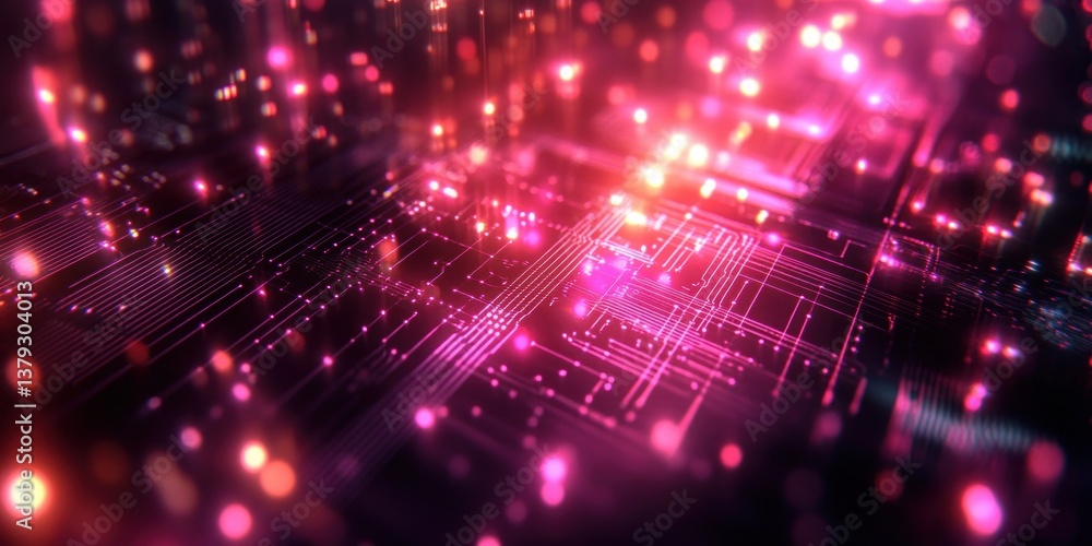 Poster futuristic digital circuitry abstract wallpaper with blockchain technology glowing lines and cyberpu