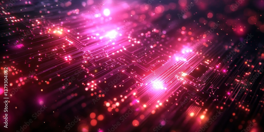 Poster futuristic digital circuitry abstract background technology interface geometric patterns neon lights
