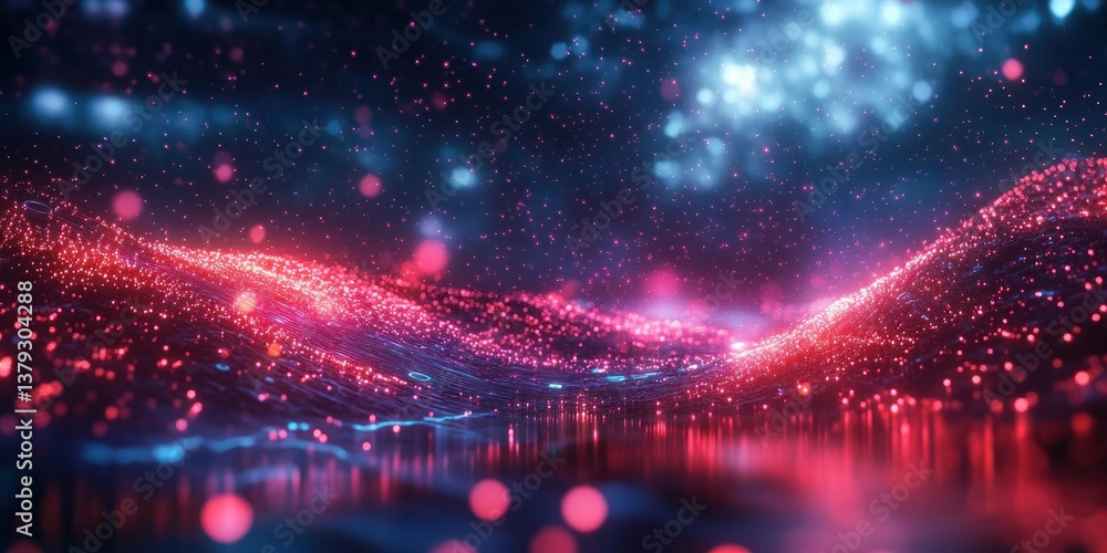 Poster abstract neon light background with geometric connection lines and dots in a futuristic technology s