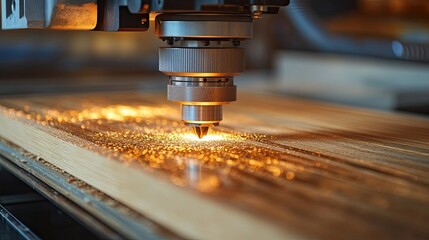 Close-Up of CNC Router Cutting Plywood, Skilled Woodwork and Precision Machining -