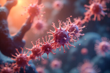 Fototapeta premium Rotavirus. Close-up of a chain of infectious viruses.