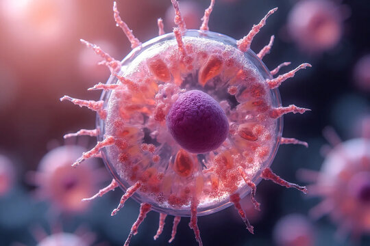 Phagocyte destroys pathogenic microorganism. Immune cell absorbs harmful foreign particle - bacteria or virus.