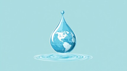 Fototapeta premium Drop of Life Concept. A icon of clean water drop with a globe subtly embedded inside, symbolizing global access to clean water.