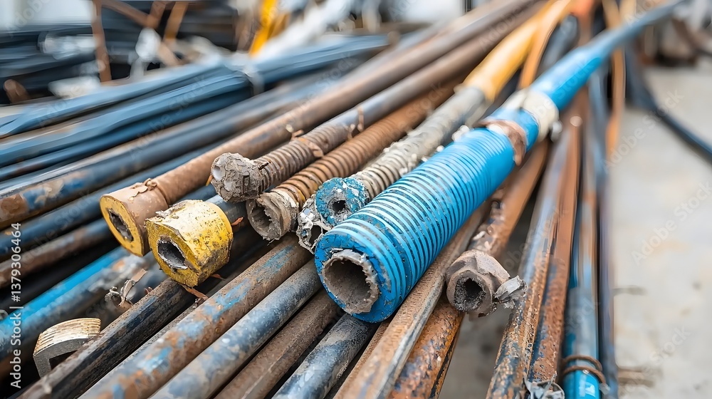 Poster Close up view of various electrical cables connectors and insulation materials used for splicing and installation of power infrastructure and distribution networks