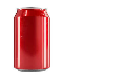 Obraz premium Bright Red Aluminum Can Isolated on White Background with Water Droplets for Refreshing Beverages and Product Display Ideas