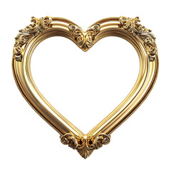 Heart Shaped Golden Frame with Elegant Detailing Isolated on Transparent Background