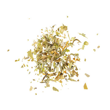 Dried Mixed Herbs on White Background &ndash; Culinary Seasoning Close-Up