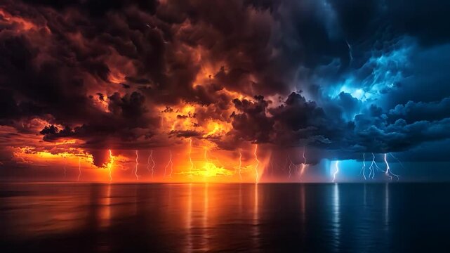 Fiery and Icy Tempest Over the Ocean: A Dramatic Display of Nature's Power