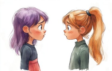 Adorable Cartoon Girls Playfully Talking and Laughing Together