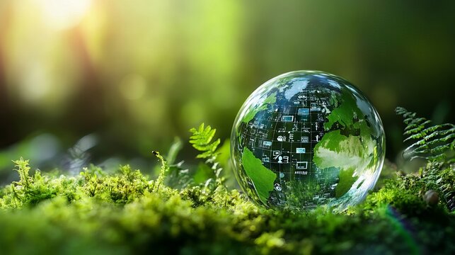 Green Technology Sustainable Earth Globe Nature Ecology Digital World Environment Preservation Eco Friendly Innovation Global Technology Digital Planet Digital Nature Green Planet Sustainable         