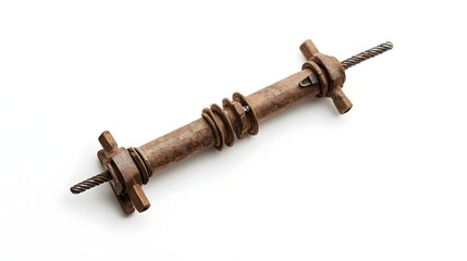 Weathered and vintage looking grounding rod and clamp device used for electrical safety and infrastructure protection