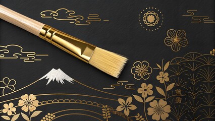 golden brush on black background in japanese style