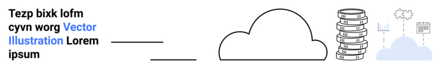 Cloud icon connected to stack of servers and network elements in minimalist style. Ideal for technology, data storage, cloud computing, network systems, data analytics, backups, simple landing page