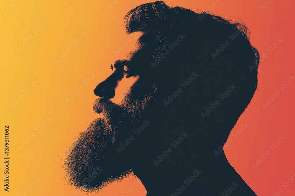 Poster silhouette of a beard against a vibrant gradient background with ample space for text