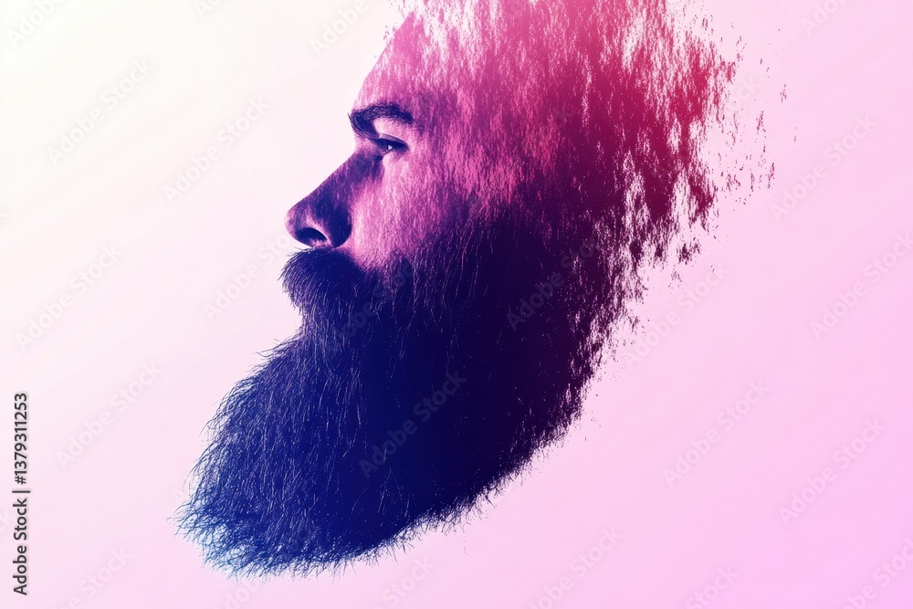Poster unique abstract beard silhouette against a colorful gradient background providing a creative space f