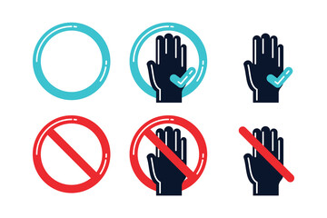 Simple hand gesture control symbols, ideal for touch screen interfaces, interactive displays, warning signs, user manuals, safety instructions, and modern technology guides.