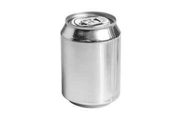 Blank aluminum beverage can standing upright on a white background suitable for product design and packaging mockup purposes with natural reflections