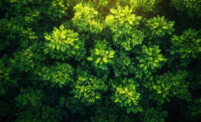 Obraz premium Aerial View of Lush Green Forest Canopy and Rubber Plantation in Mountain Landscape
