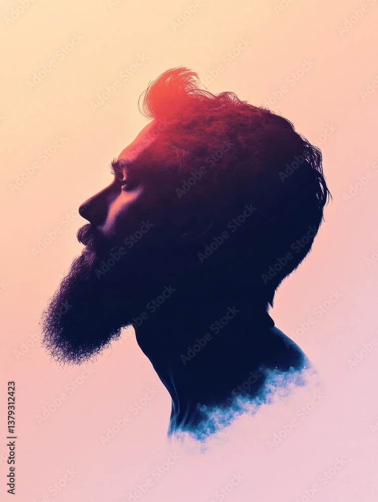 Aufkleber abstract silhouette of a bearded man against a soft gradient background with space for text overlay