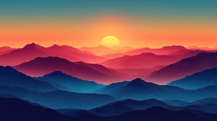 Obraz premium Sunset mountain range landscape, hazy backdrop