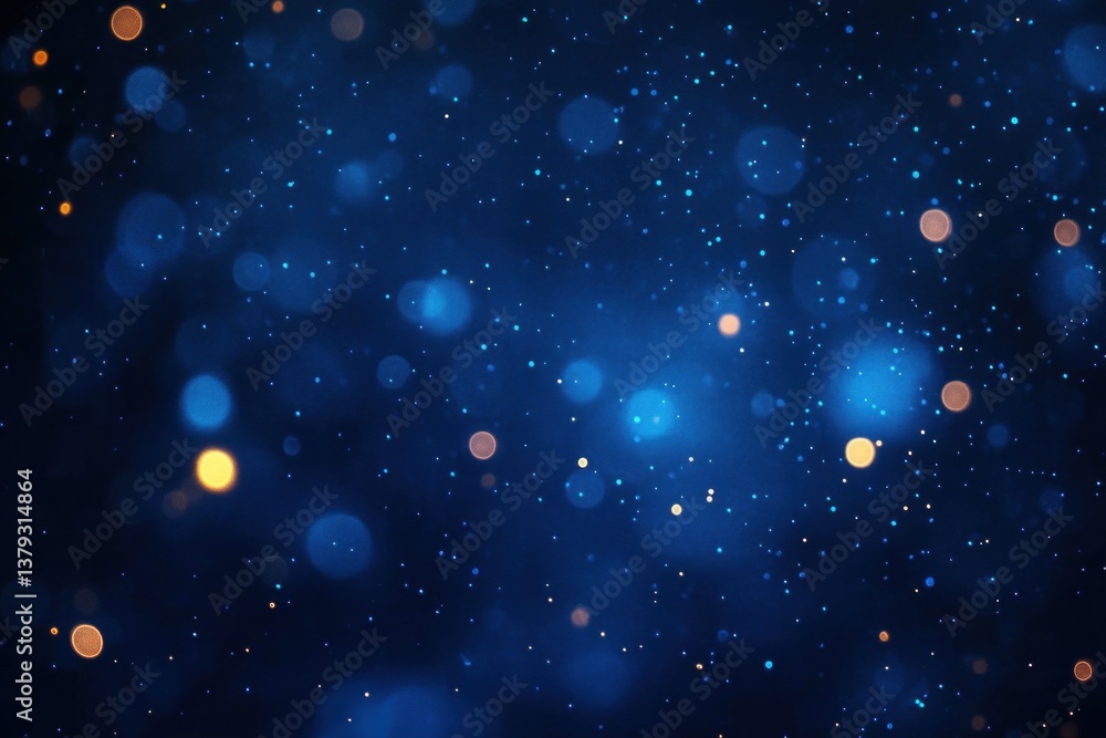 Poster deep blue abstract bokeh background with glowing lights and dreamy atmosphere