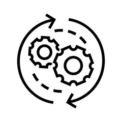 Gear wheels with arrows vector illustration. Technology development, technical support, update and install concept outline icon. Settings symbol