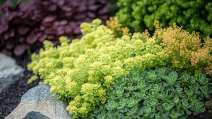 Colorful Succulent Plants Arrangement in a Garden Landscape Design