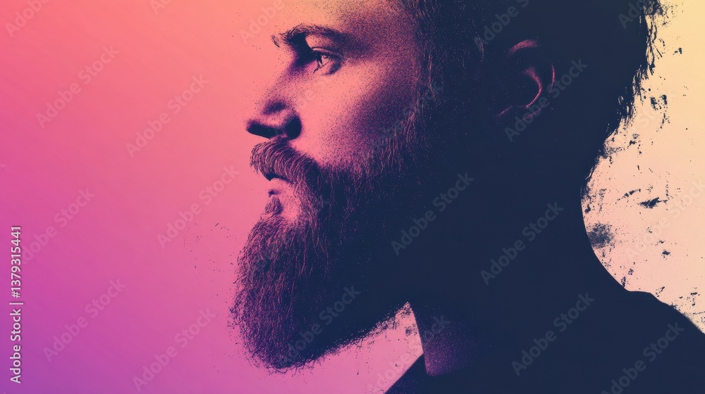 Poster abstract beard silhouette against a vibrant gradient background allowing for creative text insertion