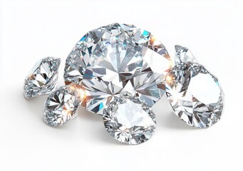 Brilliant Cut Diamond 3D Illustration on White Background Luxury Jewelry Design