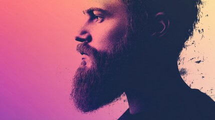 Abstract beard silhouette against a vibrant gradient background allowing for creative text insertion and design flexibility