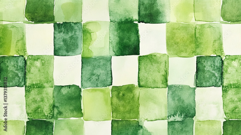 Aufkleber abstract green watercolor squares pattern background texture design elegant subtle shades spring sum