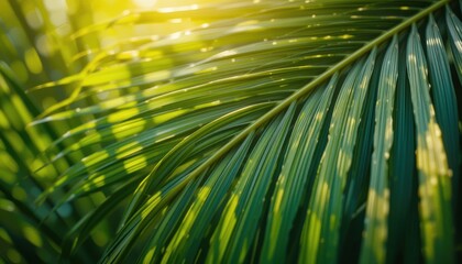 Obraz premium The image shows a close up view of a leaf. Sunlight streams through, creating highlights and shadows.